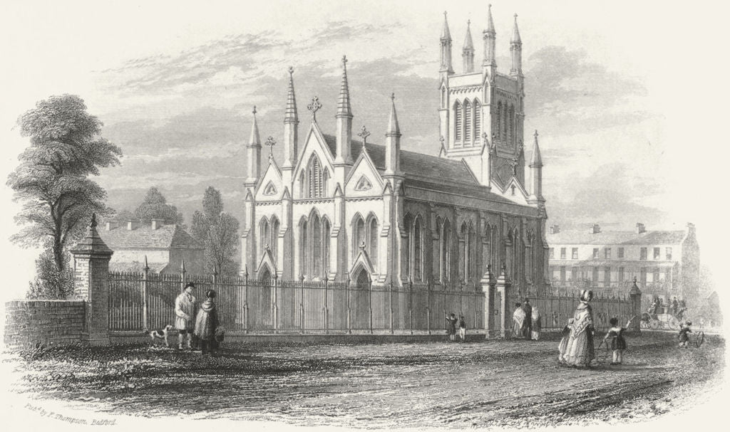 BEDS. Trinity Church, Bedford. Thompson 1850 old antique vintage print picture